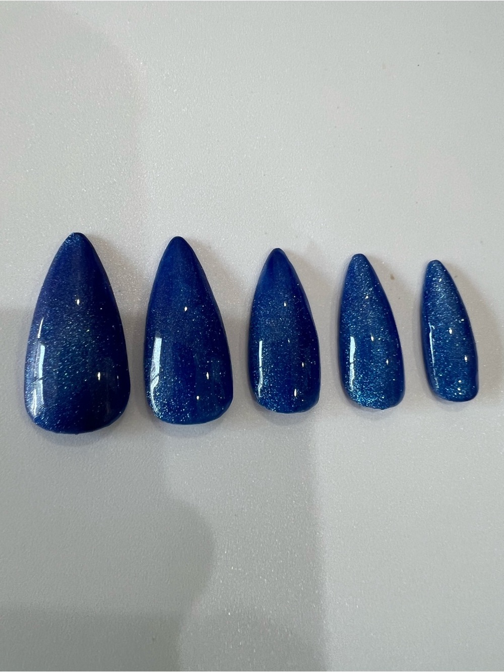 Glitter Cats Eye Navy Blue Stiletto Press-On Nails